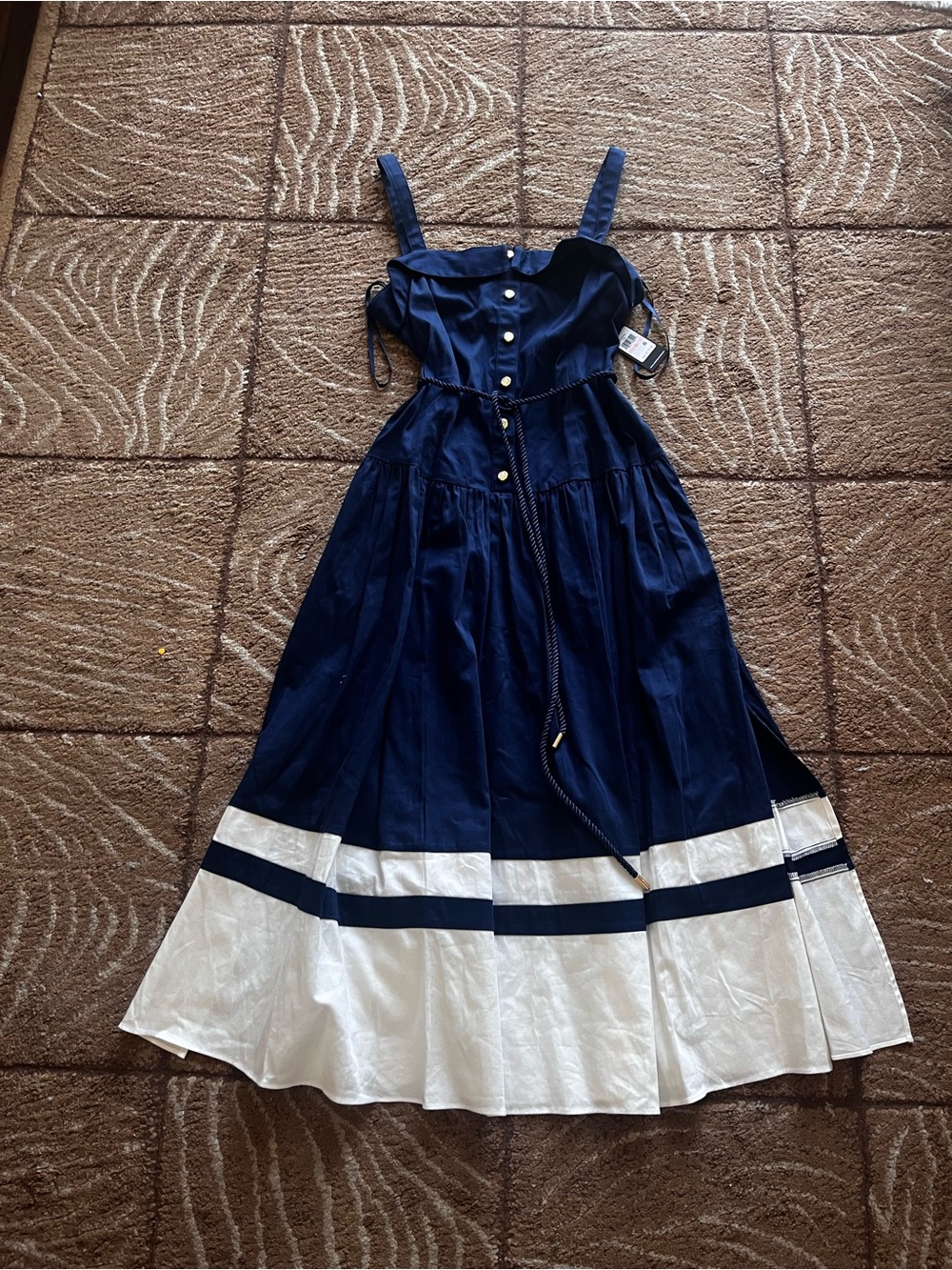 New Karl Lagerfeld Navy and White Midi Dress with Button Front size 10 - Picture 10 of 14